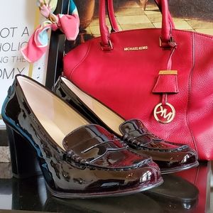 Michael Kors black cherry stacked heel loafer